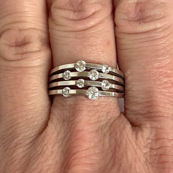 Sterling Silver 925 CZ Cubic Zirconia Multi Row Satellite Band Ring Sz 7.75 - Picture 1 of 16